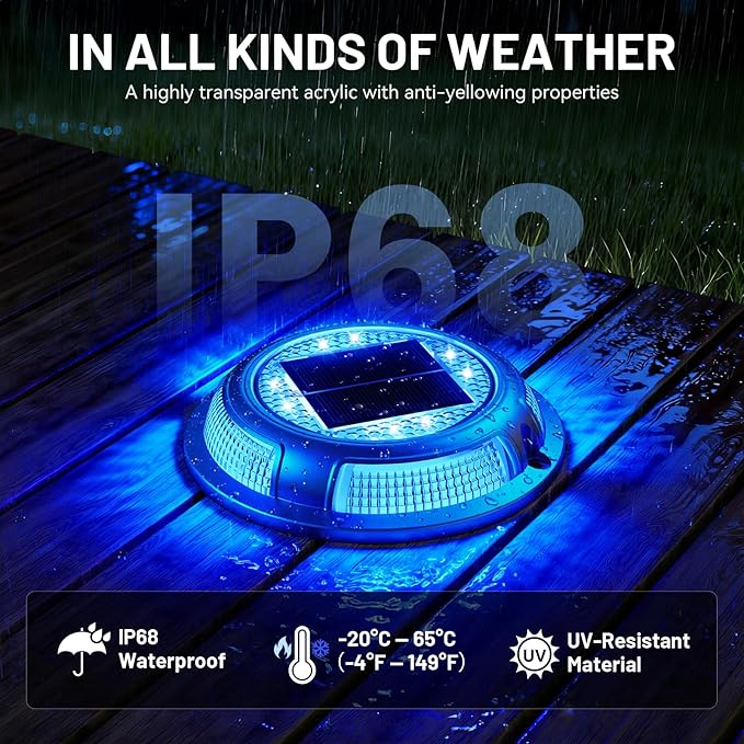 Solar Driveway Lights, 12 Pack Heavy Duty Driveway Lights Solar Powered 2 Color Mode (Cool White/Blue) IP68 | Lumora