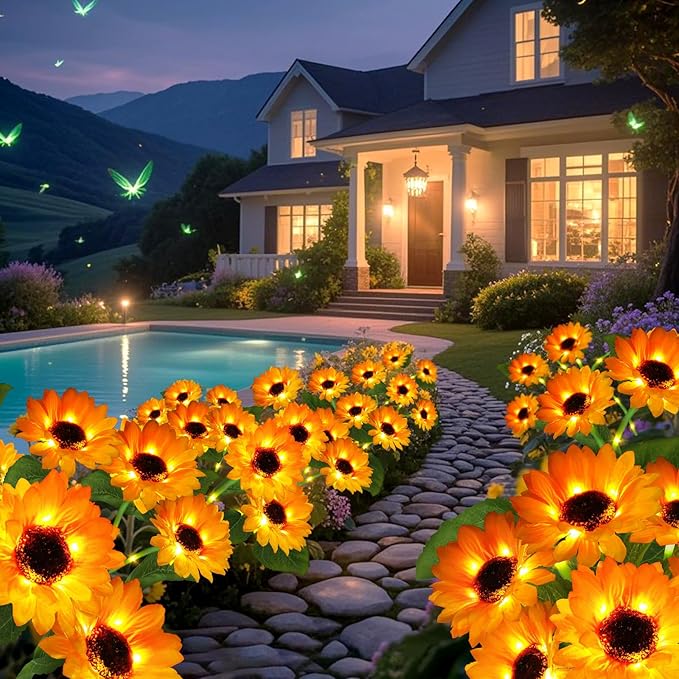 Solar Garden Lights 4 Pack 24 Solar Sunflower Lights, Gifts for Mom Women Grandma Mothers Day Birthday, Waterproof | Lumora