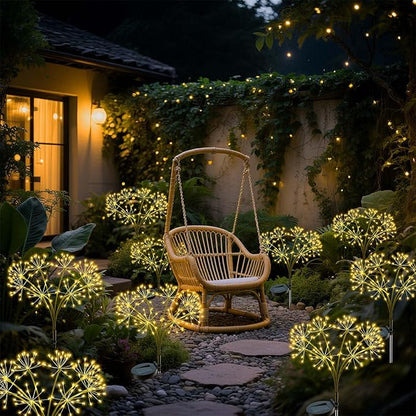 Solar Firework Lights Outdoor, 2 Pack Fairy Lights 160LED with 8 Modes, Warm White Solar Garden Lights for Yard Pathway Lawn Patio Landscape Decor (2pcs Flower Lanterns)
