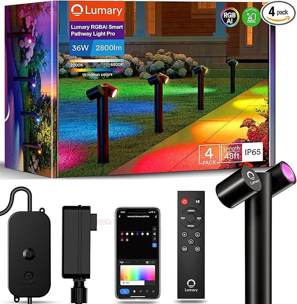 Lumary Smart Pathway Lights Pro 700LM, RGBAICW Color Changing Landscape Lights with 8 Adjustable 355° Spot Lights | Lumora