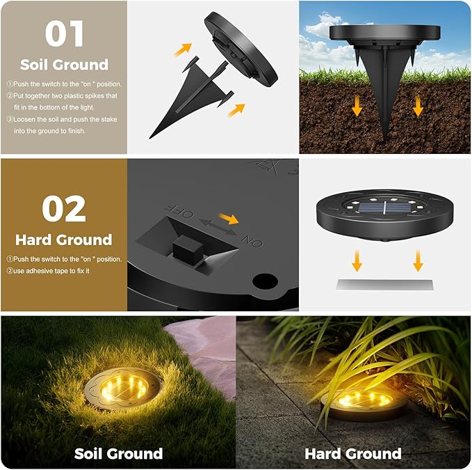 Brightown Solar Lights Outdoor Waterproof, 12 Packs LED In-Ground Lights Outdoor Solar Lights for Yard Patio Garden | Lumora