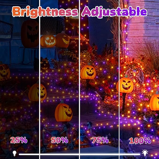 Tcamp 164FT 500 LED Orange Purple Halloween Lights outdoor Indoor, 8 Modes Christmas Tree Lights with Remote Timer Memory, Green Wire Starry Fairy String Light for Halloween decorations(Purple Orange)