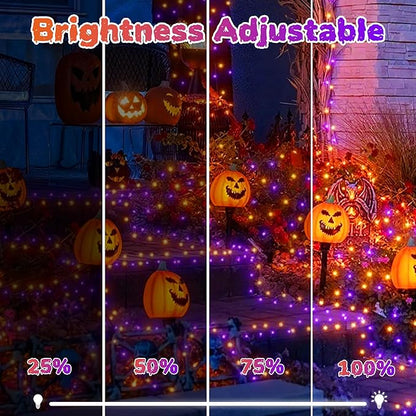 Tcamp 164FT 500 LED Orange Purple Halloween Lights outdoor Indoor, 8 Modes Christmas Tree Lights with Remote Timer Memory, Green Wire Starry Fairy String Light for Halloween decorations(Purple Orange)