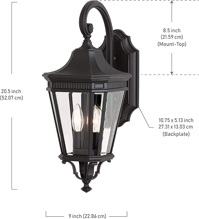 Feiss OL5401BK Cotswold Lane Outdoor Patio Lighting Wall Lantern, Black, 2-Light (9"W x 21"H) 120watts