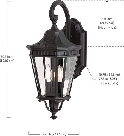 Feiss OL5401BK Cotswold Lane Outdoor Patio Lighting Wall Lantern, Black, 2-Light (9"W x 21"H) 120watts