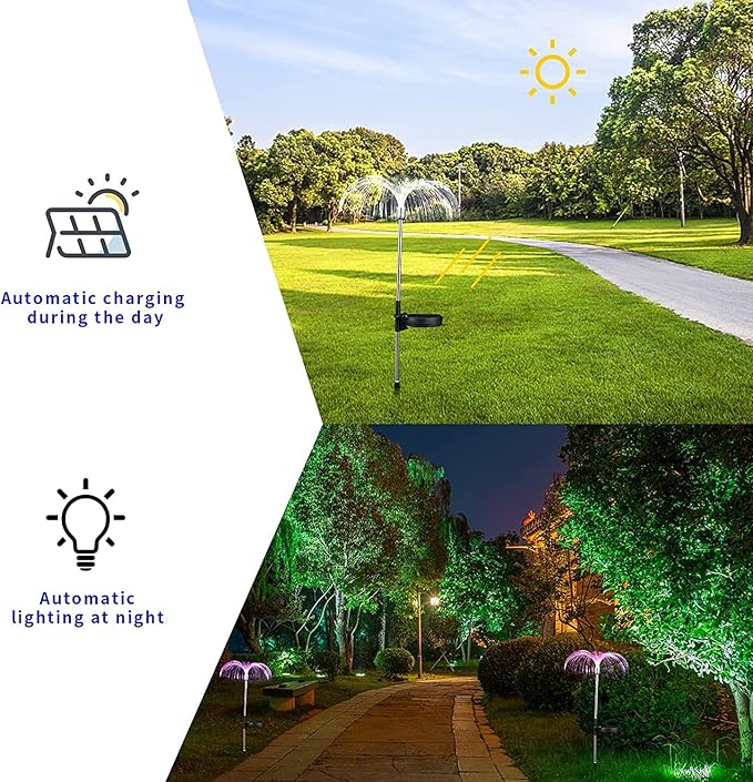 Solar Weeping Willow Firework Light, Outdoor Jellyfish Solar Garden Decorative Stake Lights for Walkway Pathway Backyard Christmas Decoration Parties (2 Pieces) (Multi-Colored)