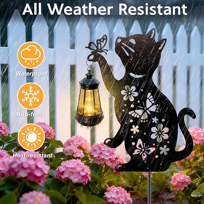 Cat Outdoor Solar Lantern Waterproof, Birthday Gifts for Christmas Women Mom, Solar Hanging Lights with Butterfly | Lumora