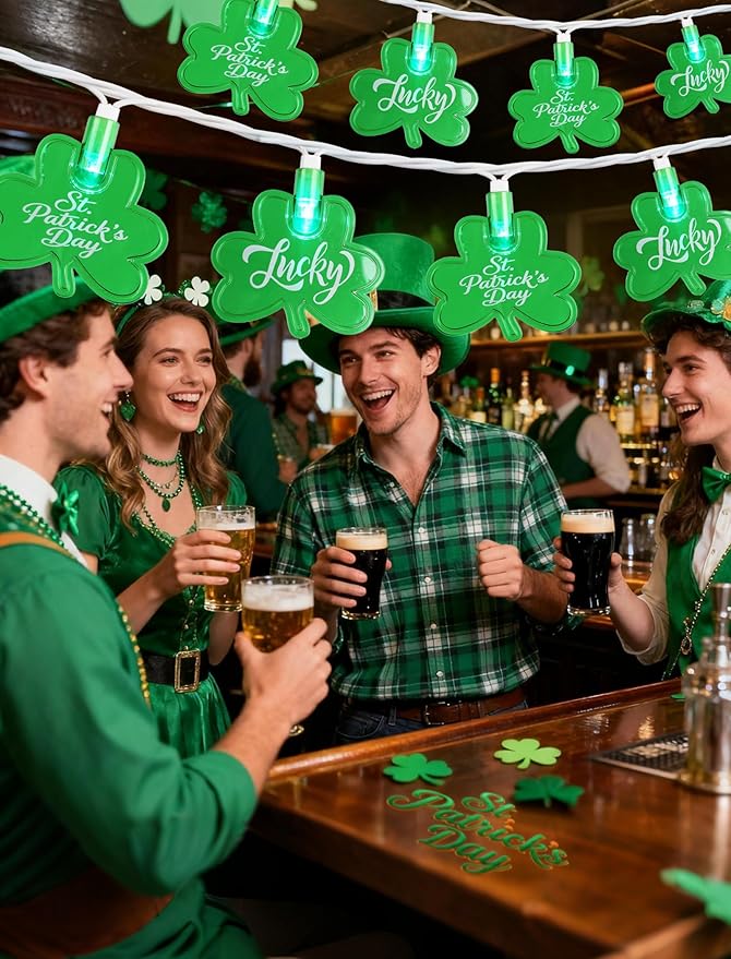 12FT St Patricks Day String Lights - 20 LED Shamrock Lights with St. Patrick's Day & Lucky Printed Text | Lumora