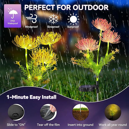 Neporal Solar Flowers Outdoor Waterproof,Romantic Warm Light with 2 Lighting Modes, Solar Outdoor Lights Decorative for Garden, Yard, Backyard Decor 4-Pack Yellow & Pink Combo