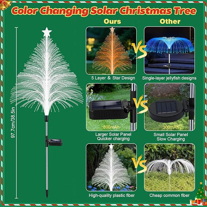 Solar Christmas Decorations Outdoor, 6 Pack 38.5 Inch 7 Color Changing Jellyfish Light with 5 Layer Optical Fiber, Solar Star Flower Light for Yard Garden Pathway Xmas Tree Ourside Decor