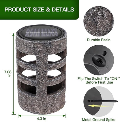 Solar Path Lights Outdoor 4 Pack, Decorative Pattern Lighting, Auto On/Off Dusk to Dawn, Waterproof Solar Powered Landscape Lights, Modern Resin Garden Lights for Yard Patio Walkway (Gray)