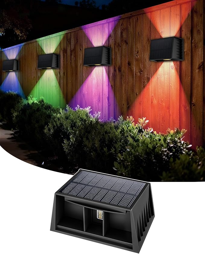 CORESLUX Solar Fence Lights Outdoor, Up and Down Outdoor Wall Lights, IP65 Waterproof Solar Powered, Color Changing Warm Cool Solar Sconce Lights for Backyard/Railing/Wall/Step/Patio