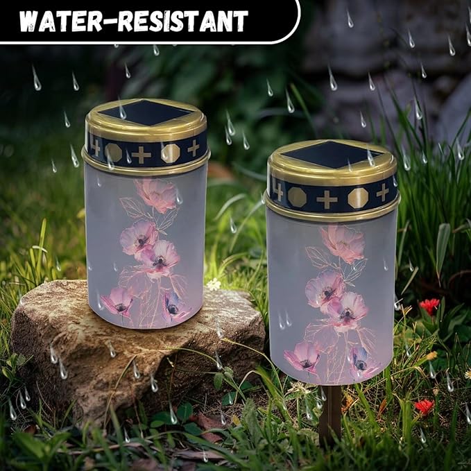 Floral Cemetery Candles for Grave Solar Patio Lights Outdoor Waterproof Grave Solar Lights Solar Cross Garden | Lumora