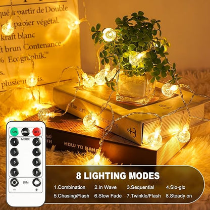 OMIKA 15FT 30 LED Battery Operated Christmas Lights String with Remote Timer and 8 Modes, Warm White USB Powered Fairy Lights Waterproof for Indoor Bedroom Outdoor Garden Patio Decor