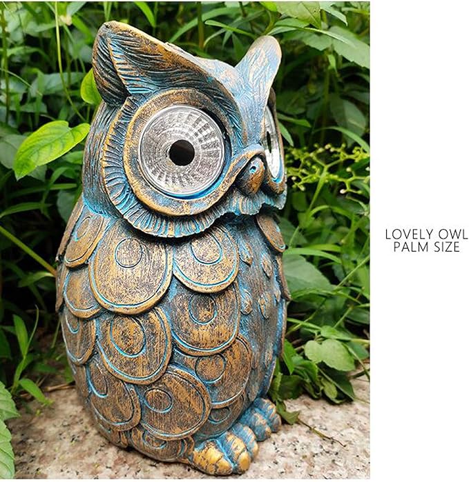 Cute Owl Shaped Solar Lights, Outdoor Decorative Garden Lights with LED Eyes, Animal Solar Garden Lights with Switch Decorative Led Solar Light for Patio, Lawn, Yard(Grey)