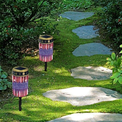 Garden Solar Light, American Flag Printed Grave Solar Lights for Cemetery, Waterproof, Solar Powered, Easy to Install, Decorate Lawn, Patio, Fence, Backyard