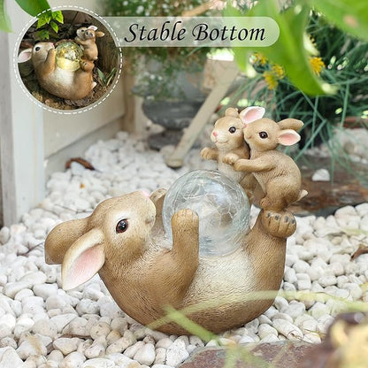Solar Bunny Lamp Playing with Ball, 10x5x9 Inch Outdoor Easter Rabbit Decor, Whimsical Garden Statue for Lawn, Backyard & Night Landscape, Easter Bunny Figurine Night Light