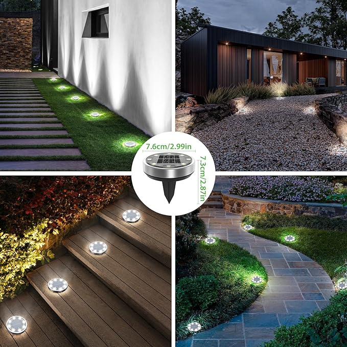 nipify 8 Pack Solar Ground Lights Outdoor, 8 LED Solar Lights Outdoor Waterproof Flat Solar Pathway Lights for Yard | Lumora