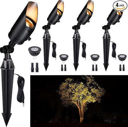 Gardenreet Brass Landscape Lighting Black, Low Voltage Spotlights Outdoor, 12V LED Wired Uplights, Waterproof Spot Lights for Outside Trees, with 5W 2700K Warm White MR16 Bulb (4 Pack)