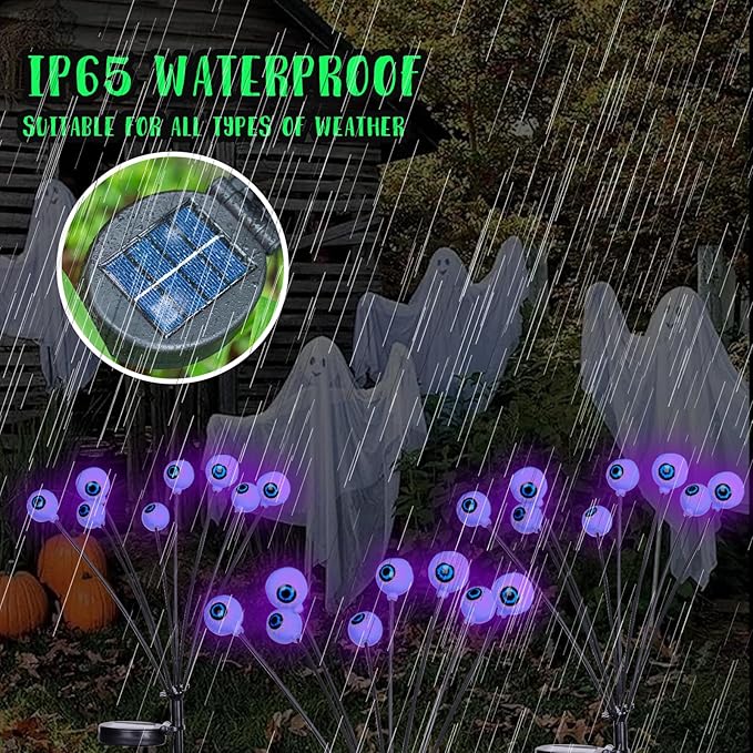 2 Packs 16 LED Halloween Purple Eyeball Decorations Light, Solar Powered Eyeball Waterproof Pathway Lights, Swaying | Lumora