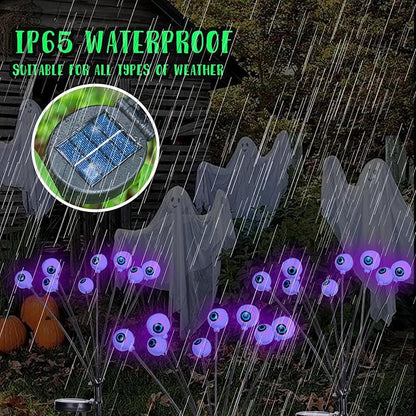 2 Packs 16 LED Halloween Purple Eyeball Decorations Light, Solar Powered Eyeball Waterproof Pathway Lights, Swaying Scary Eye Firefly Lights for Yard Garden Lawn Path