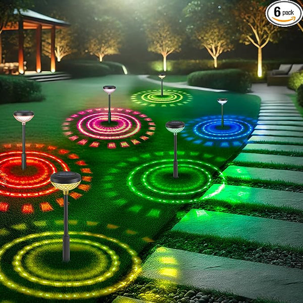 6 Pack Solar Garden Lights, RGB + Warm White LED, Solar Powered Outdoor Lights for Yard, Lawn, Walkway, Christmas & | Lumora