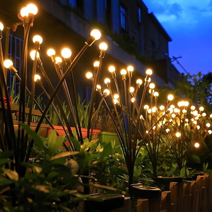 Solar Garden Lights, Starlight Swaying Lights - sway with The Wind, Solar Outdoor Decorations, Color-Changing RGB Lights, Suitable for Courtyard Terrace Path Decoration (Warm White, 20 Heads of 2)
