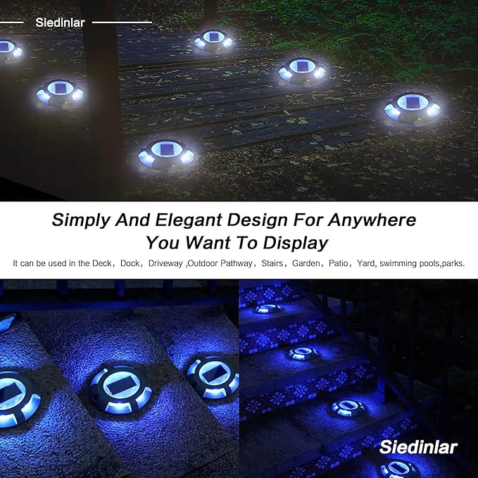 SIEDiNLAR Solar Deck Lights Driveway Dock Light LED Solar Powered Outdoor Waterproof Road Markers for Garden Step | Lumora