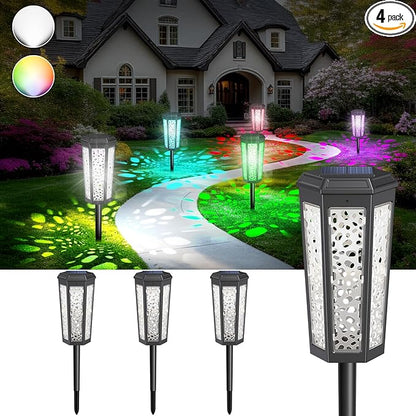 Solar Powered Pathway Lights Outdoor CoolWhite & RGB Color Changing LED Landscape Decor Waterproof for Patio, Yard, Walkway, Garden, Auto On/Off 4 Pack 2 Modes (Cool White & Multicolor, 4 Pack)
