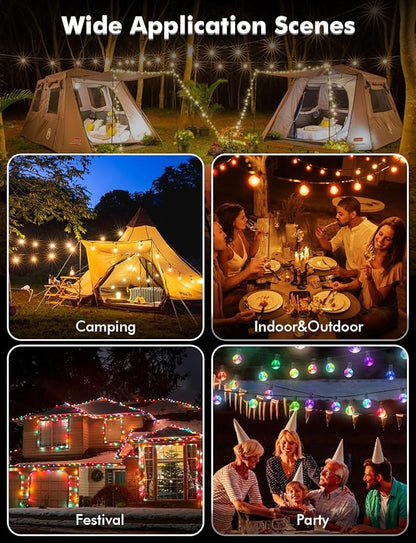 IKERY 100Ft Outdoor String Lights USB 5V RGB Globe Led Patio Lights with50 Shatterproof Bulbs,Waterproof Hanging Lights for Room Café Bistro Pergola Garden Backyard Halloween Christmas