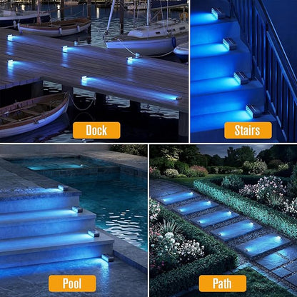 NIORSUN Blue Solar Step Lights for Pool, Deck, Dock & Stairs, 8 Pack Cool Blue Outdoor Lighting - Auto On/Off, IP67 Waterproof