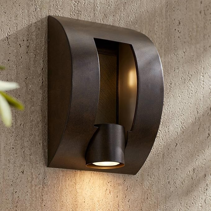 Franklin Iron Works Modern Industrial Outdoor Wall Light ADA Compliant Fixture Brown Bronze 12" Framed Slate Downlight for Exterior House Porch Patio Outside Deck Garage Yard Front Door Garden Home