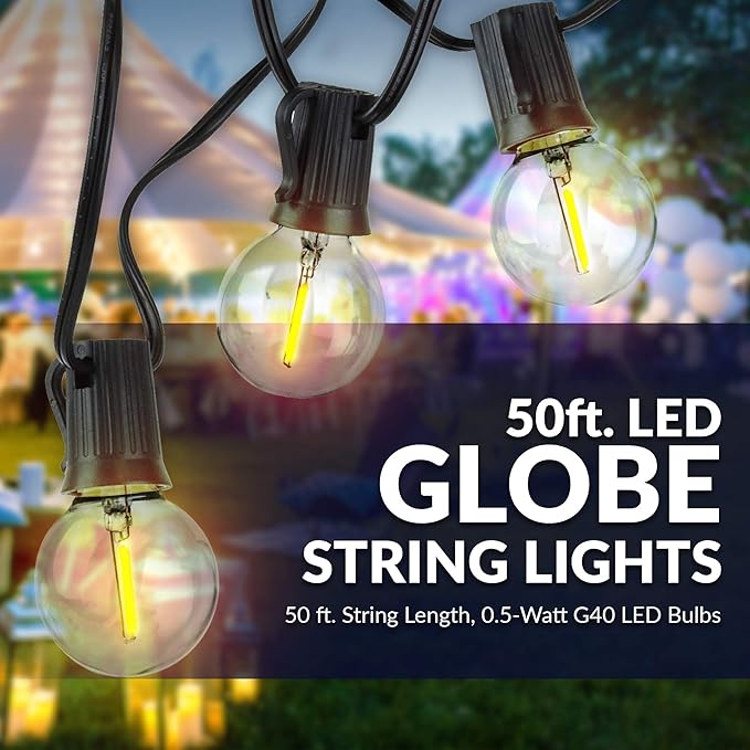 Newhouse Lighting PSTRINGLED50 Foot, 50 Socket Indoor/Outdoor String 55 LED Globe G40 (5 Free Bulbs Included) | Lumora