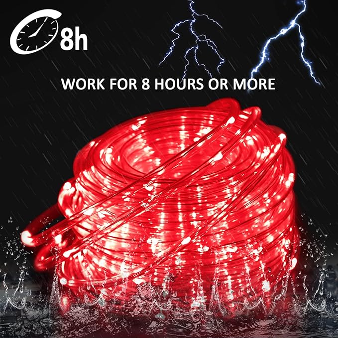 JMEXSUSS Solar Rope Lights,200 LED 66ft 8 Modes Solar Rope Lights Outdoor Waterproof LED Red Fairy Lights for | Lumora