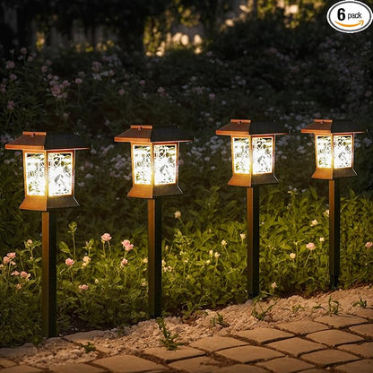 6Pack Solar Pathway Lights Outdoor Waterproof IP65, Solar Lights Outdoor with Hook, Upgraded 1000mAH Battery, Up to 12Hrs, Auto On/Off, Garden Decor for Yard, Driveway, Walkway (LED)