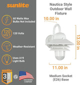 Sunlite 41367-SU Nautical Style Outdoor Wall Fixture, Medium Base Socket (E26), Weatherproof Polycarbonate | Lumora