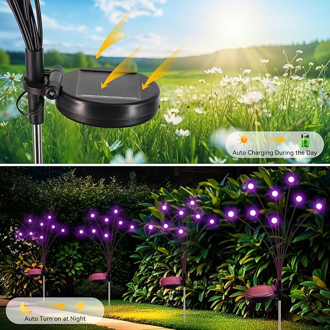 Solar Garden Lights Outdoor Waterproof, 2 Pack 16 LED Swaying Firefly Lights Outdoor Decor Light for Pathway Party Christmas Decoration, Unique Gifts for Women, Purple