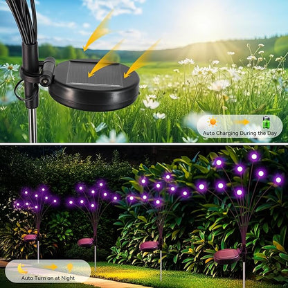 Solar Garden Lights Outdoor Waterproof, 2 Pack 16 LED Swaying Firefly Lights Outdoor Decor Light for Pathway Party Christmas Decoration, Unique Gifts for Women, Purple