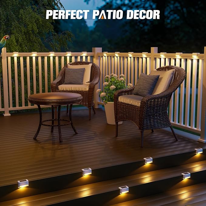 APONUO Solar Deck Lights 20 Pcs, Outdoor Waterproof Led Solar Fence Lamp for Patio, Stairs, Garden Pathway, Steps | Lumora