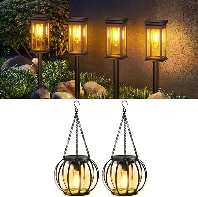 KOOPER Solar Lanterns Outdoor Lights +Solar Pathway Lights Outdoor