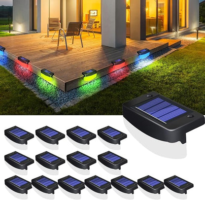 RGB Color Changing Solar Pool Side Lights, Outdoor Solar Deck Lights, Solar Step Lights IP65 Waterproof for Outdoor Stairs, Fence Yard Driveway Pathway, 16 Pack