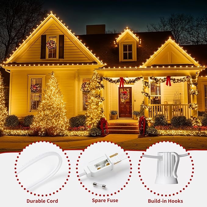 Brightown 25 Feet C9 Bulb String Lights Outdoor White Christmas Lights for Outdoor Patio Room Christmas Party Backyard Decoration,Warm White, Clear Glass