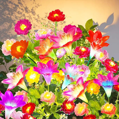 GARPAR Solar Flowers Lights Outdoor Waterproof, Upgraded 2 Pack Solar Garden Lights with 6 Lily & 14 Lotus, Bigger Solar Panel, Bright Color Changing Outdoor Decor for Outside Yard Patio, Gift