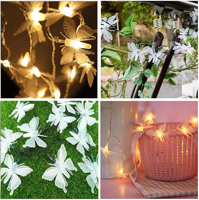 Butterfly String Lights, Waterproof 20FT 30LED Butterfly Solar Light Outdoor Solar Rope Lights Fairy Light Decorative Garden Lights for Cafe Patio Party Garden Wedding (Warm White)