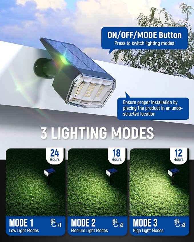 Solar Spot Lights Outdoor 63 LED 3 Lighting,Waterproof IP65 Modes Spotlights for Outside House Yard Garden | Lumora