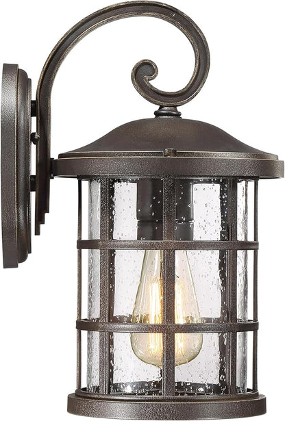 Quoizel Crusade Outdoor Wall Lantern, Coastal Armour 14.25 Inch 1-Light Palladian Bronze Wall Sconce, Clear Seeded Glass, 100W Exterior Wall Lantern Fixture, Outside Lights for Patio, Porch or Garage