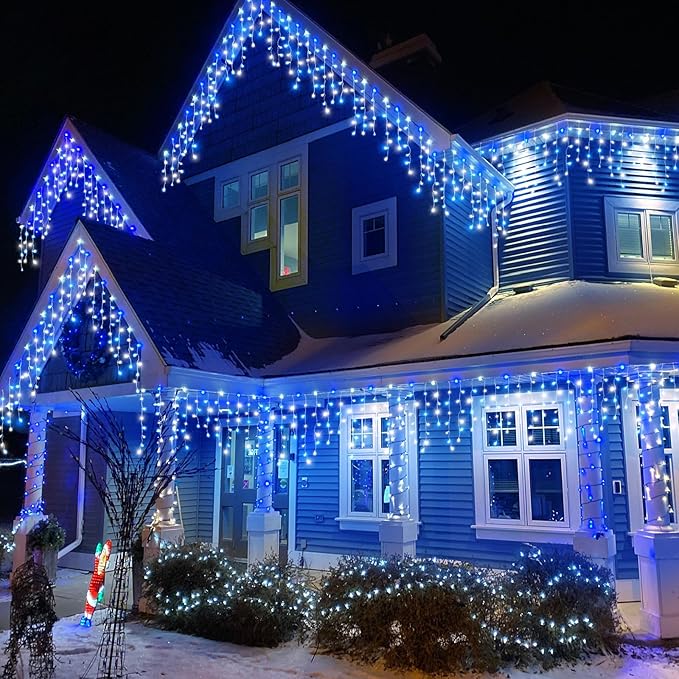 33ft Icicle Lights for Outside, Blue and White Christmas Lights Outdoor Indoor, 400 LED Twinkle String Light with | Lumora
