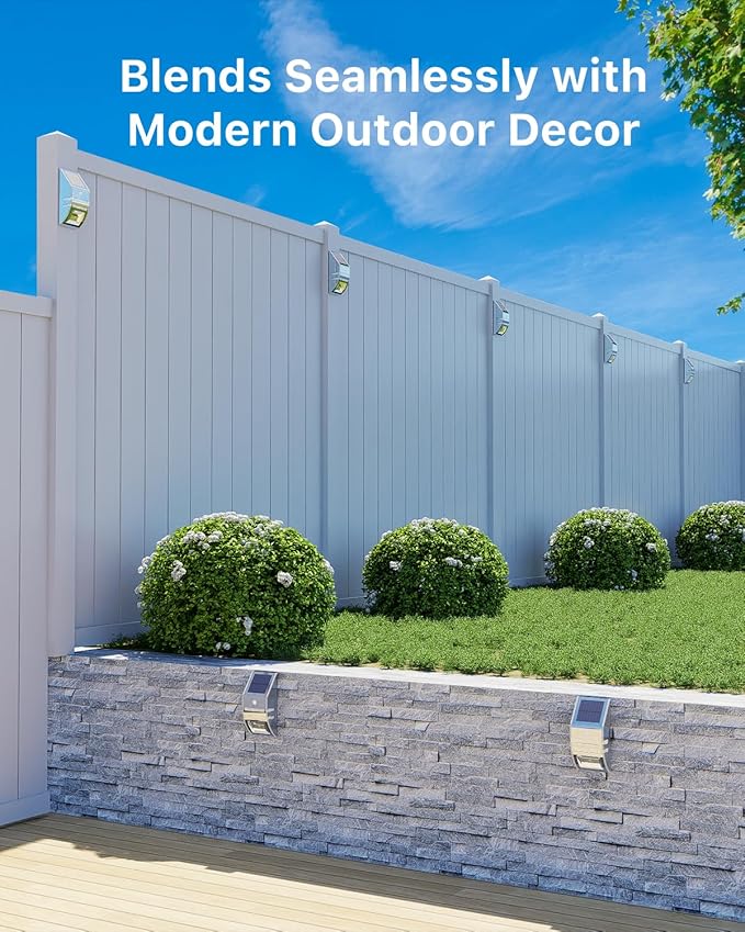 4 Pack Solar Stainless Steel Fence Lights Outdoor Waterproof Motion Sensor Wall Sconce for Backyard Post, Deck | Lumora