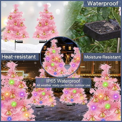 TONULAX Solar Christmas Tree Lights, Outdoor Christmas Decorations for Yard & Garden, Solar Powered Pink Color Christmas Tree Pathway Lights for Front Door & Lawn Decor (2 Pack)