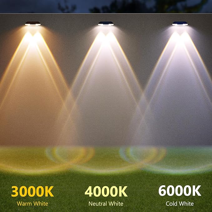 Solar Fence Lights Outdoor Waterproof 3000K 4000K 6000K 50 Lumens Lens LED Dusk to Dawn for Outside Deck Wall Step Patio Yard Railing Pool Garden 8 Pack